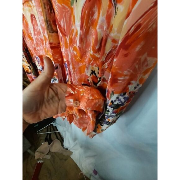 Natalie + Me Pure Silk Button Up Floral Watercolor Art Button Front L Large - Picture 4 of 6